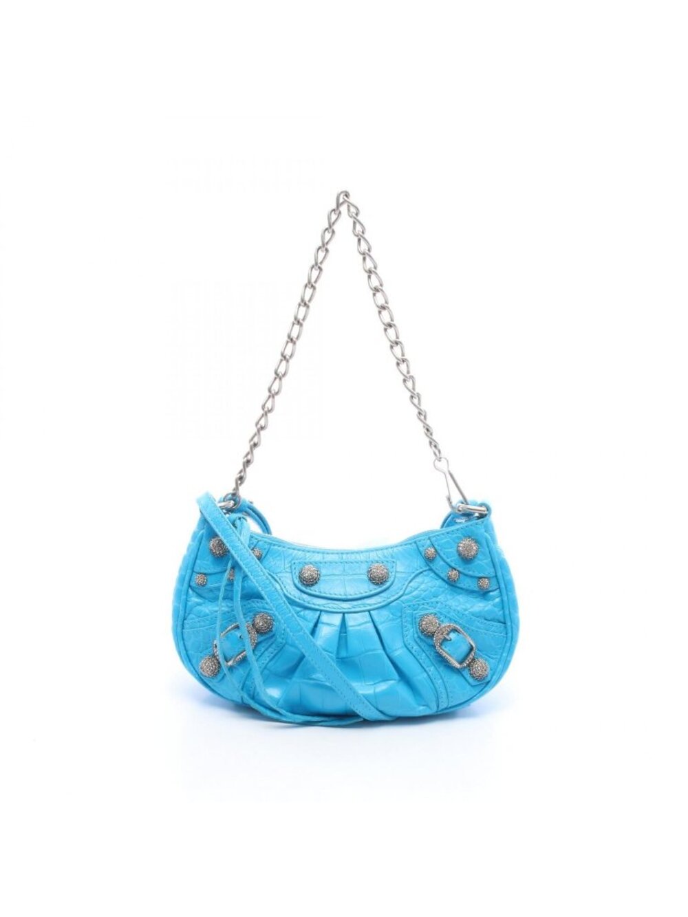 Balenciaga Handbag Le Cagole Mini BB le Mini Croco Embossed 2-Way Turquoise